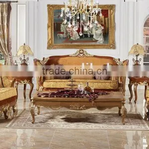 Antique Classic Royal Solid Wood Carved Sofa, Luxury Button Tufted Golden Sofa Set, Palace Design Living Room Furniture Set thumbnail-3