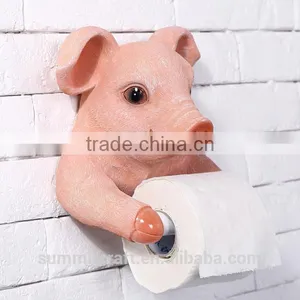 Resin Pink Pig Bust Funny Animal Toilet Paper Holder thumbnail-4