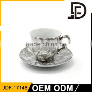 Custom Silver Printed Coffee Mug Ceramic Cup and Saucer thumbnail-1