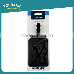 Toprank Wholesale Custom Exquisite Embossed Black Leather Pu Luggage Tag Strip Airplane Hang Travel Tag thumbnail-2