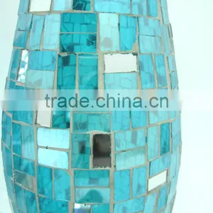 Hotel Decoration Blue Shimmering Mirrored Mosaic Fresh Art Deco Vase thumbnail-5