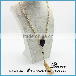 Tassel Teardrop Gemstone Gold Druzy Pendant Necklace thumbnail-2