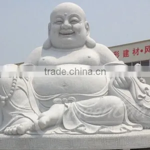 Chinese Stone Antique Hand Made Carved Marble Laughing Buddha Garden Statues thumbnail-1