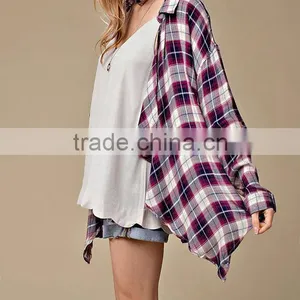 Western Style Europea Lady Hot Sale Spring Autumn Shirt Cardigan Open Front Plaid Button Up Style Casual Cardigan thumbnail-4