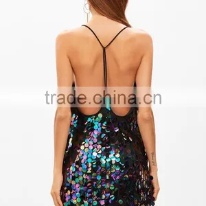 Clothing/women Dresses/Black Deep V Neck Backless Sequin Dress thumbnail-3