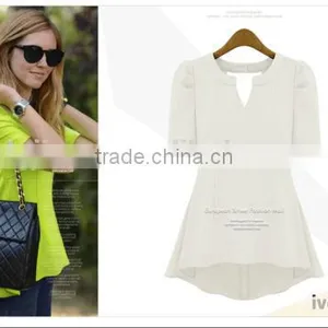 Women's Scarf Collar V Neck Short Sleeve Slim Casual Blouse thumbnail-3