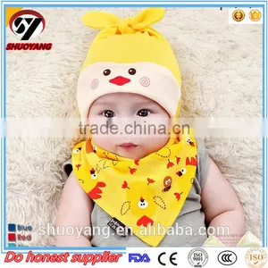 Shuoyang Wholesale100%cotton Cute Soft Baby Caps and Bibs Set thumbnail-1