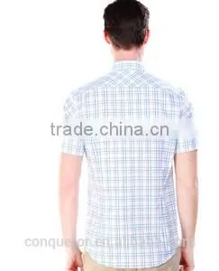 Men's Blue Check Cotton Shirt Slim Fit Shirt HOT! MSH20150006 thumbnail-2