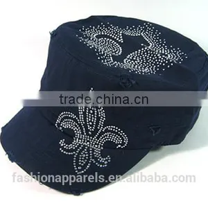 Custom Elegant Hats Rhinestone Decorated Navy Color Caps thumbnail-1