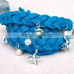 Suede Leather Wrap Bracelet, Braided Leather Bracelet, Leather Wrap Bracelet With Charms thumbnail-1
