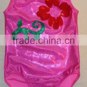 Clearance Gymnastics Leotard Girl in Pink Twinkle With Red Shattered Glass Holographic Flower thumbnail-1
