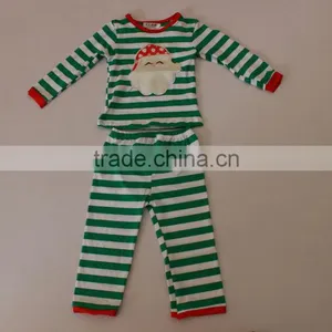 Wholesale Children's Boutique Clothing Christmas Outfit for Children Green Stripes Top and Pants thumbnail-1