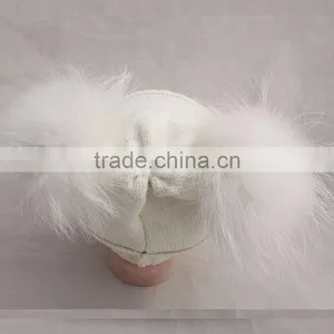 Myfur Christmas Kid Hat Girl Genuine Fur Pom Pom Children Crochet Winter Hat thumbnail-5