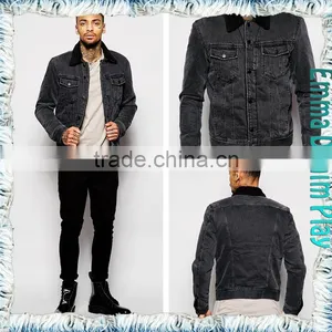 Black Denim Fleece Jacket for Mens With Variations Tops thumbnail-1
