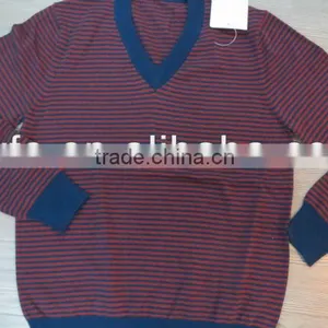 Long Sleeves Stripes Design 100% Cotton Pullover Knitted Sweater thumbnail-1
