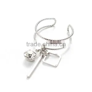 Open Rings Silver Tone Rhombus Rectangle Clear Rhinestone thumbnail-1