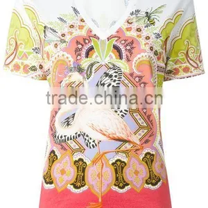 Custom Womens White 100 Cotton Printed t Shirts,Top Quality Short Sleeve V Neck Printed T Shirts For Women thumbnail-2