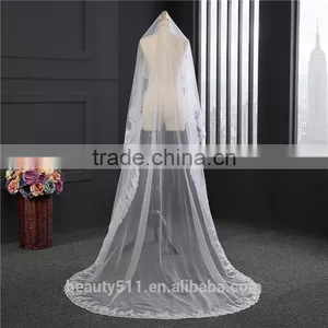 2017 Wholesale New Long Tulle Wedding Bridal Veils TwoTiers Tulle Cathedral Bridal Veils thumbnail-1