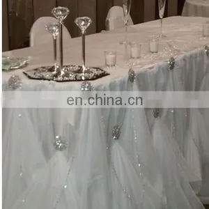 China Supplier Pink Rosette Table Skirting Designs for Wedding thumbnail-5