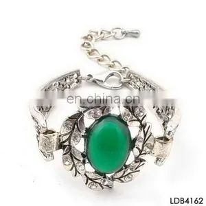 Silver Plated Vintage Retro Emerald Crazy Loom Bracelet thumbnail-1