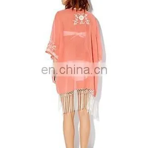 2015 MONOCHROME EMBROIDERED KIMONO Latest Beach Kimono Soft Polyester Fabric Embroidered Kimono thumbnail-3