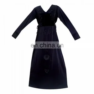 Black Colour Lycra(Stretchable) + Velvet With Stone Button Work & Embroidery Work / Islamic Wear Lycra Burkha Collection thumbnail-1
