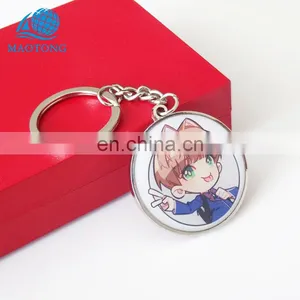 High Quality Zinc Alloy Metal Cartoon Round Shape Epoxy Logo Printing Keychain Custom Made Metal Keychains for Promotion thumbnail-1