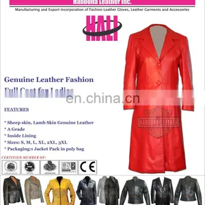 Lambskin Leather Women's Long Coat | Unique Design Ladies Long Red Leather Coat thumbnail-1