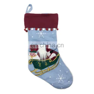 Wholesale Decorative Applique Santa Claus Rides a Sleigh With Pompom Christmas Socking for Christmas thumbnail-1