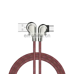 2019 Micro USB Cable USB Fast Charger Nylon Cord Micro USB 90 Degree Data Cable thumbnail-3