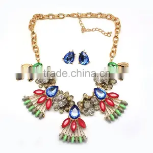2015 Latest Design Beads Fashion Jewelry Crystal Necklace Set Alloy Glass Beads Jewelry Set for Women thumbnail-1