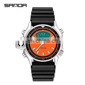 Sanda 3008 New Retro Men Digital Wristwatch Clock Luminous Chronograph Designer Brand Watches thumbnail-3