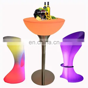 Portable Wireless Rechargeable Outdoor Led Light Bar Cocktail Tables and Chairs Party Chair Table Set High Chair Cordless thumbnail-1