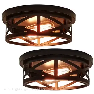 2 Light Recessed Ceiling Light Industrial Retro Matte Black Metal Cage Fixture Ceiling Bracket for Kitchen, Hallway, Bedroom thumbnail-1