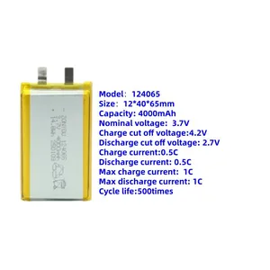 Grade a 124065 Lithium Polymer Battery Pouch Cell 4000mAh 500 Cycles Life for Sale thumbnail-3