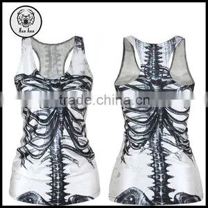 Ladies Tops Latest Design 2015 Wholesale Skull Print Round Neck Black Tank Tops for Women thumbnail-1
