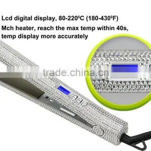 LCD Digital Display Bling Crystal Hair Straightener thumbnail-3