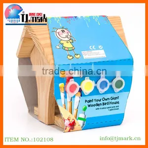 NATURAL WOOD OPENABLE ROFF BIRDHOUSE WITH ACRYLIC PAINT SET thumbnail-1