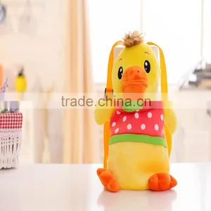 30cm Lovely Customized Yellow Stuffed Plush Strawberry Duck Doll Animal Backpack With Strawberry-printed T-shirt thumbnail-1