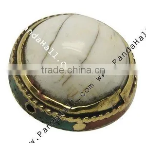 Shell Beads, Giant Clam, With Copper Findings and Enamel Enlaced, Round, White, Size: About 19~21mm in Diameter, Hole: 1mm thumbnail-1