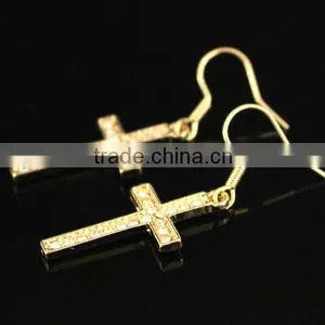 Crystal Gold Cross Dangle Women Earrings thumbnail-2