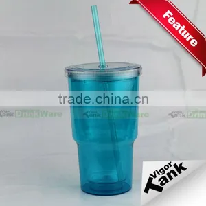 Plastic Double Walled Cup With Straw thumbnail-1
