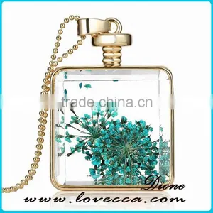 Fashion Real Flower Special Charm Jewelry Silver Plated Square Necklace thumbnail-1