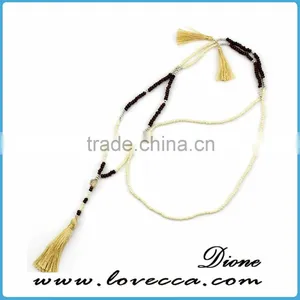 Colorful Tassel Necklace With Wooden Beads Gemstone Amulet Pendant Jewelry thumbnail-4