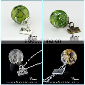 Handmade 20mm Round Clear Resin Ball Dried Pressed Real Flower Pendant With Wish Pendant Jewelry thumbnail-1