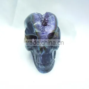 Natural Amethyst Crystal Quartz Points Carving Skull, Purple Crystal Quartz Skull for Sale thumbnail-2