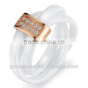 New Women's White Ceramic Wedding Band Ring Set With Diamond Inlay thumbnail-1