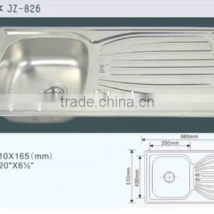 High Quality JZ-826 Stainless Steel Kitchen Sink With Drain Board thumbnail-1