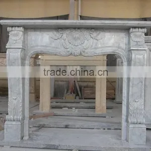 Beige Marble Arts Craft Fireplace Mantel, Natural Stone Fireplace thumbnail-2
