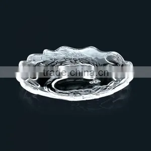 Transparent Decorative Glass Fruit Plate Carved With Two Peafowl thumbnail-1